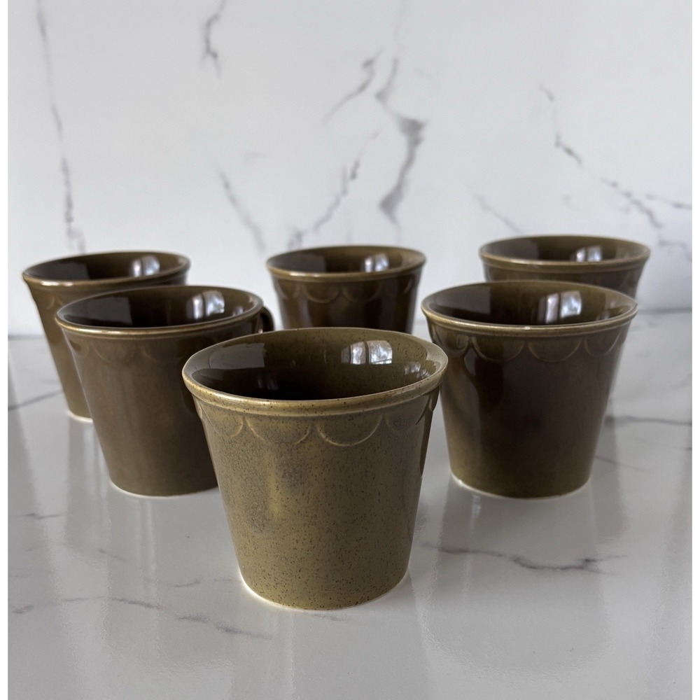 6 ~ HOMER LAUGHLIN Coffee Cups Sheffield Granada Pattern speckled green glaze